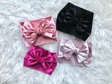 Load image into Gallery viewer, Baby head wrap bow, toddler head wrap bow, Hair bows for babies, hair clips, toddler hair bow, baby hair bow, baby headband bow, big headband bow for babies, velvet hair bows