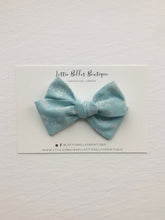 Load image into Gallery viewer, Gift for Toddler Girls. Toddler Hair Bows, Hair bows for babies, hair clips, toddler hair bow, baby hair bow, baby headband bow, blue hair bow, Christmas hair bow, snowflake hair bow