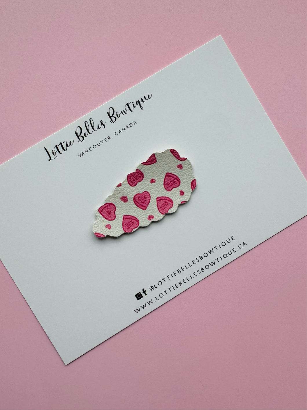 Pink Conversation Hearts- Faux Leather Snap Clips