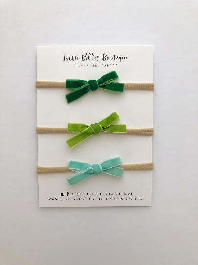 Lucky Tiny Green Set - 3 Tiny Velvet Bows