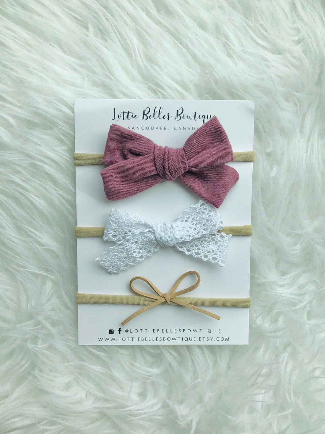 Plum & Lace Newborn Set - 3 Assorted Bows