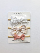 Load image into Gallery viewer, Sunshine &amp;  Lace Newborn Set - 3 Assorted Bows
