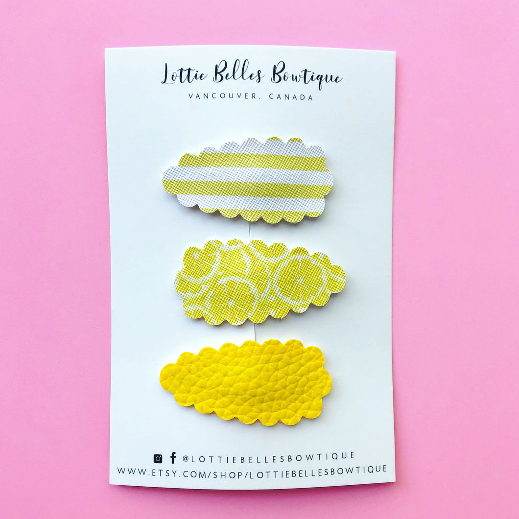 Lemon Set - 3 Faux Leather Snap Clips