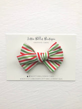 Load image into Gallery viewer, Gift for Toddler Girls. Toddler Hair Bows, Hair bows for babies, hair clips, toddler hair bow, baby hair bow,  baby headband bow, Christmas hair bow, Christmas headband bow, Christmas baby bow, red and green hair bows, striped hair bow, stocking stuffer ideas for girls
