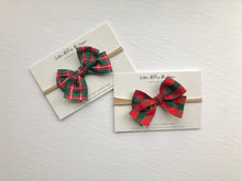 Load image into Gallery viewer, Toddler Hair Bows, Hair bows for babies, hair clips, toddler hair bow, baby hair bow,  baby headband bow, Christmas hair bow, Christmas headband bow, Christmas baby bow, green hair bows, plaid hair bow, Christmas plaid hair bow, stocking stuffer ideas for girls, tartan hair bow
