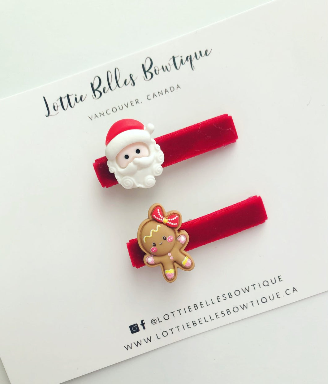 Christmas Santa and Gingerbread Velvet Bar Clips